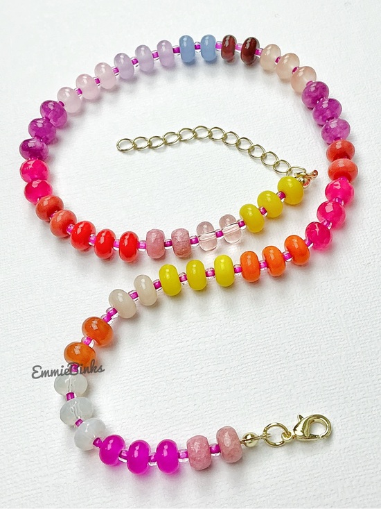 Anthropologie Jewelry - New Anthropologie Beaded Glass & Gemstone Dopamine Rainbow Necklace